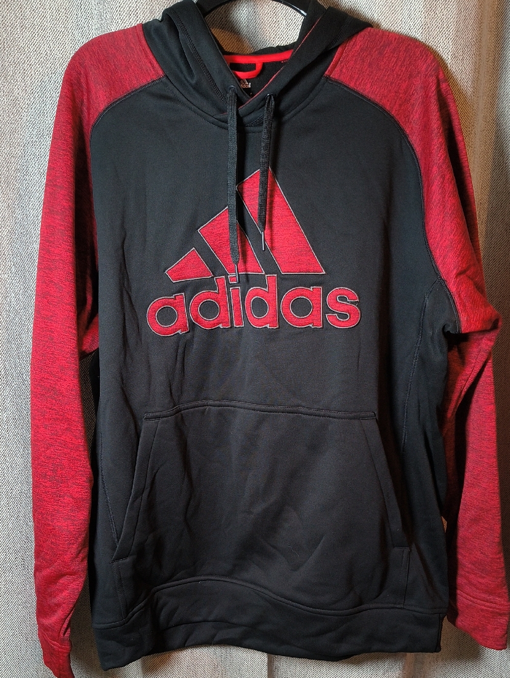 adidas Black Hoodie with Red Logo & Red Sleeves